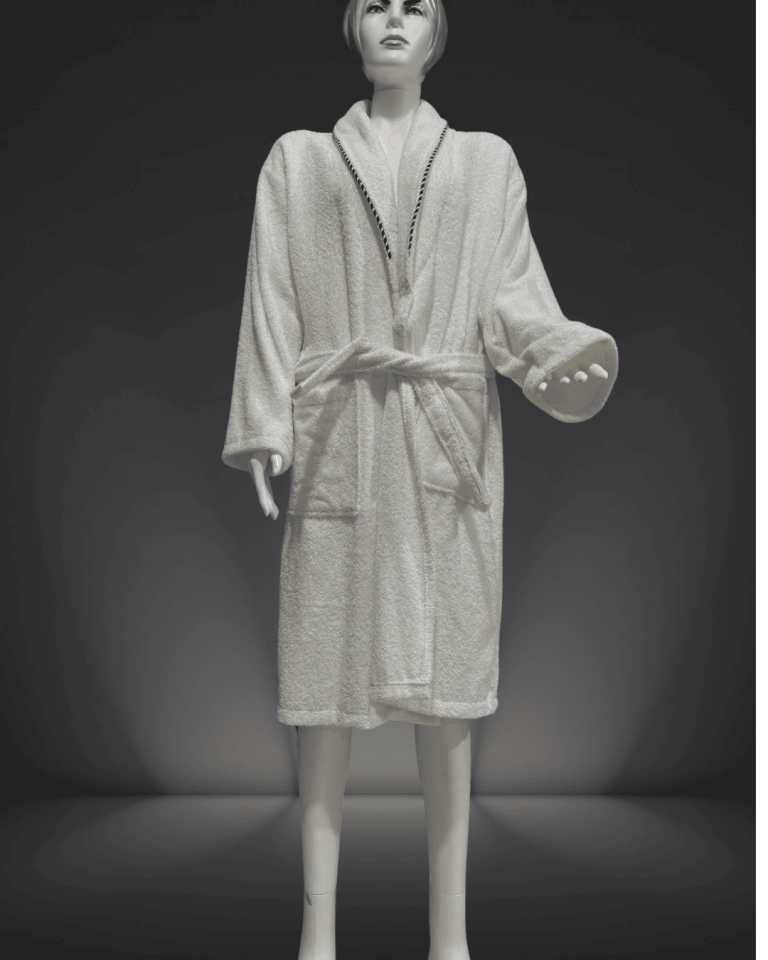 100% Cotton White Piping Women's Bathrobe