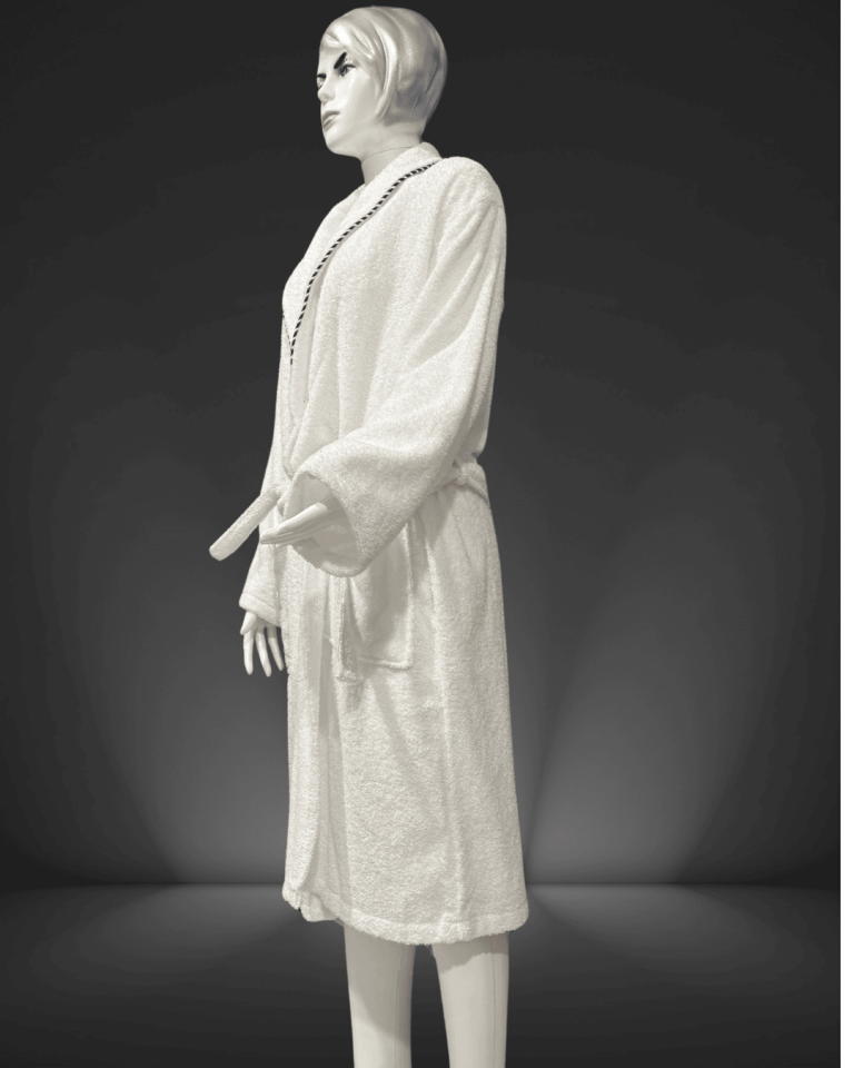 100% Cotton White Piping Women's Bathrobe