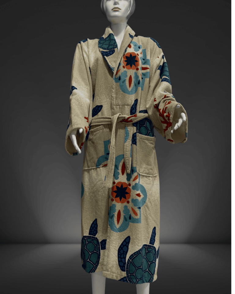 %100 Pamuklu Desenli Kadın Bornozu/Kimono