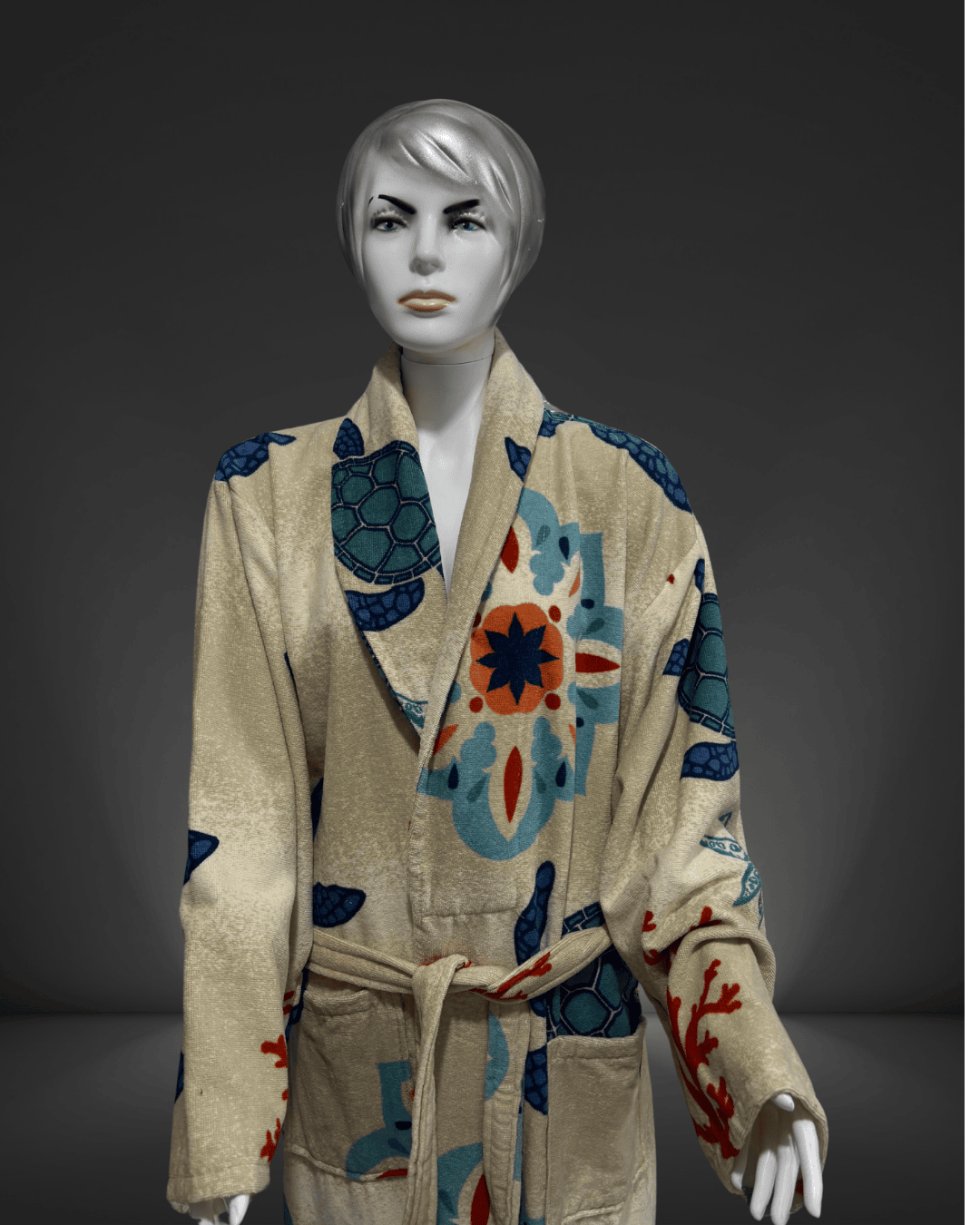 %100 Pamuklu Desenli Kadın Bornozu/Kimono