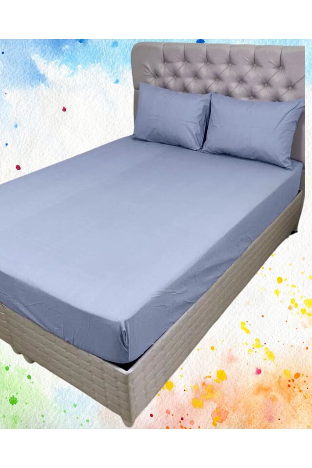 %100 Pamuklu King Size Lastikli Çarşaf (2li Yastık Kılıflı)