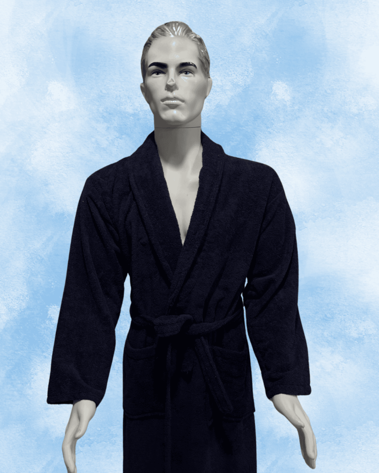 100% Cotton Patterned Navy Blue Stylish Men's Bathrobe
