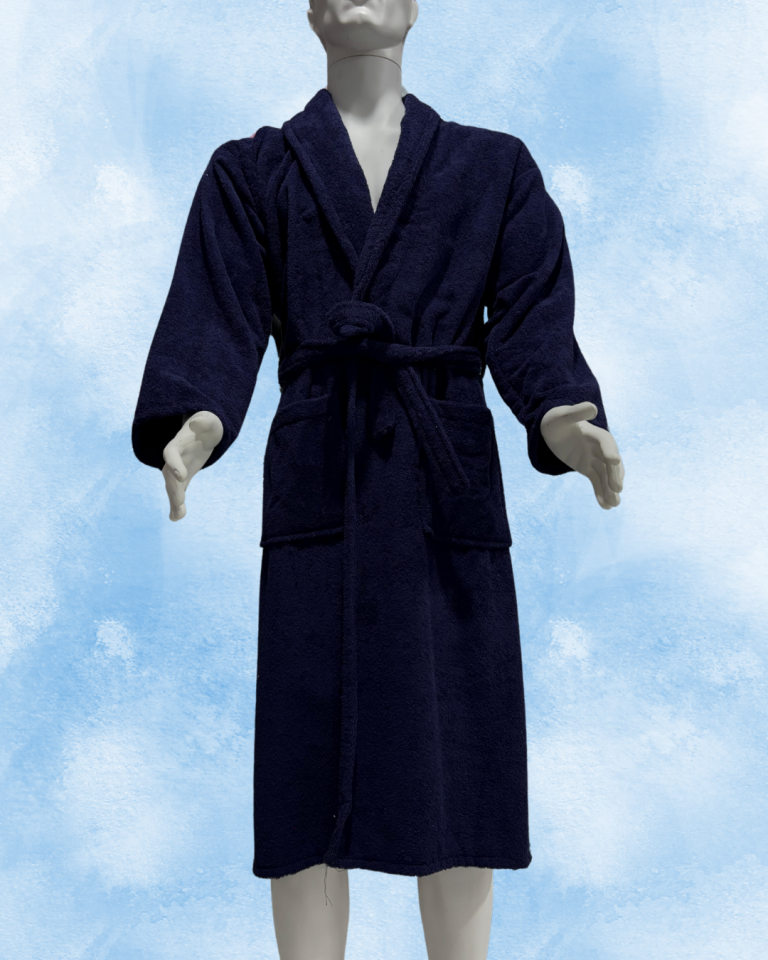 100% Cotton Patterned Navy Blue Stylish Men's Bathrobe