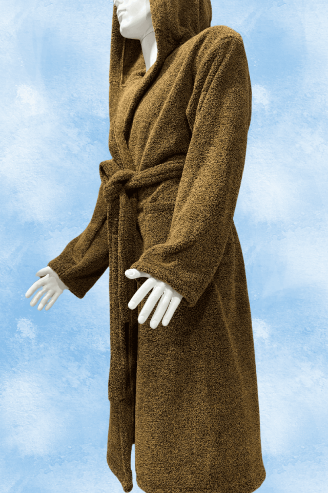 %100 Pamuklu Kalın Hardal  Şık Erkek Bornozu